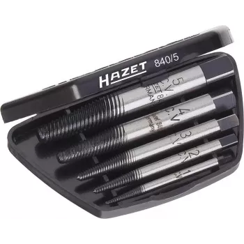 HAZET 840/8 Screw Extractor Set M3 - M45, 8 Pieces, Left-Hand Spiral, High-Grade Tool Steel, in Plastic Case