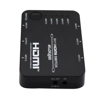 HDCVT HDS-B51 5x1 HDMI 2.0 Switch 4K@60Hz HDR10 Dolby Vision HDCP 2.2 18Gbps with IR Remote