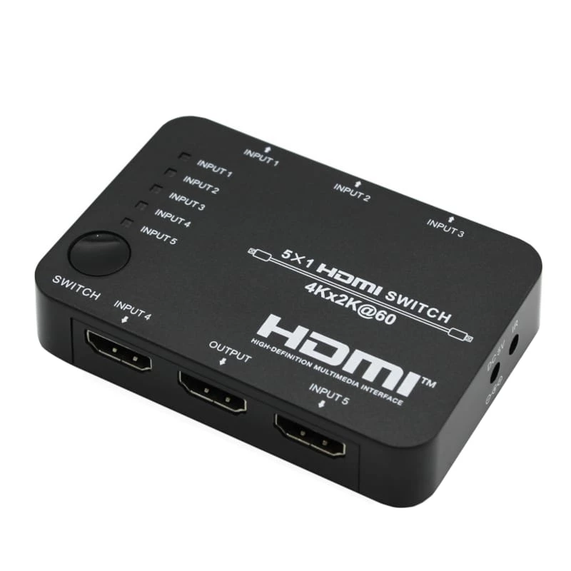 HDCVT HDS-B51 5x1 HDMI 2.0 Switch 4K@60Hz HDR10 Dolby Vision HDCP 2.2 18Gbps with IR Remote