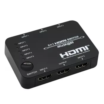 HDCVT HDS-B51 5x1 HDMI 2.0 Switch 4K@60Hz HDR10 Dolby Vision HDCP 2.2 18Gbps with IR Remote