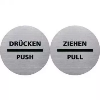 HELIT H6271800 Stainless Steel Pull Sign, Self-Adhesive, Silver with Black Print, 115 mm Diameter