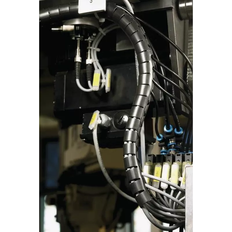 HellermannTyton HWPP30 Spiral Wrap Cable Management, Black Polypropylene, 30 mm Max Bundle, Halogen-Free, UL94 HB, -60 to 110 °C 161-64501