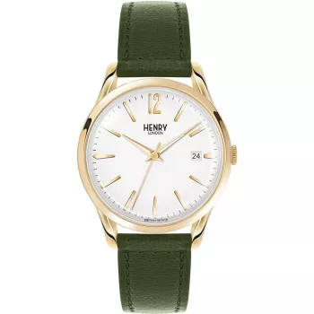 HENRY LONDON Unisex Watch HL39-S-0098 39mm Rose Gold Green Leather