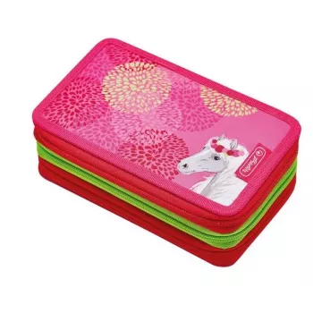 Herlitz Triple Bloomy Horse Pencil Case, 31-Piece Set, Polyester, 3 Zippered Compartments, Multicolour 50038770