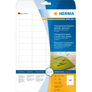 HERMA 8016 Crystal Clear Glossy Polyester Labels A4 45.7 x 21.2 mm 1200 Labels
