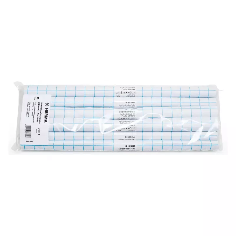 HERMA Self-Adhesive Book Protection Film, Transparent Glossy PP, 400 mm x 1 m, Grid Lines 7001