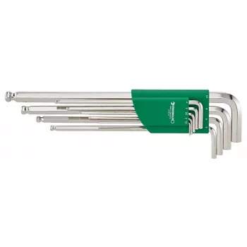 Hexagon Key Set 1.5-10 mm, Long with Ball End, 9-Piece, Phosphate Finish, DIN 911
