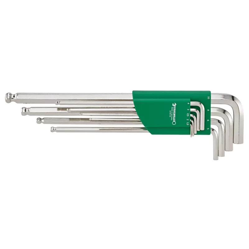 Hexagon Key Set 1.5-10 mm, Long with Ball End, 9-Piece, Phosphate Finish, DIN 911