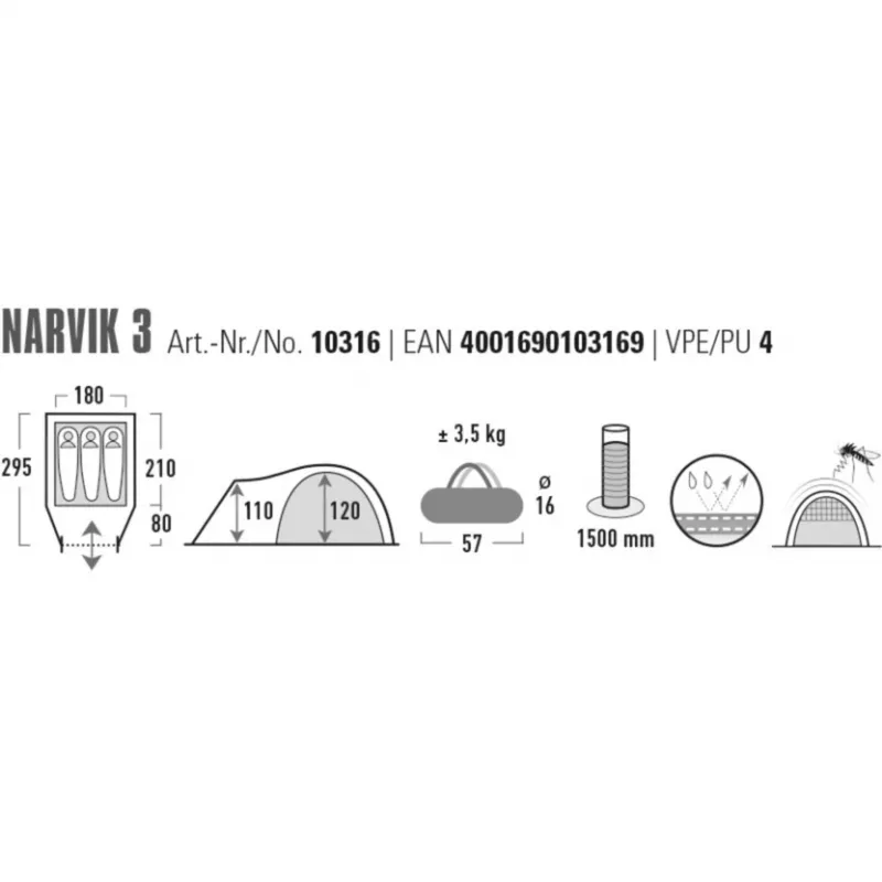 High Peak Narvik 3 Dome Tent (Blue/Dark Grey)
