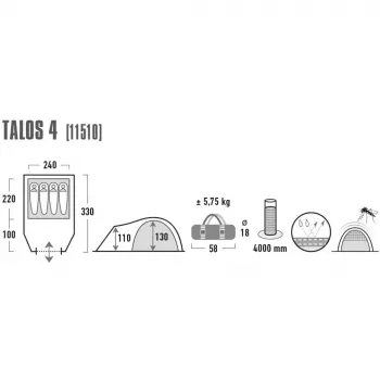 High Peak Talos 4 Dome Tent (Dark Grey / Light Green)