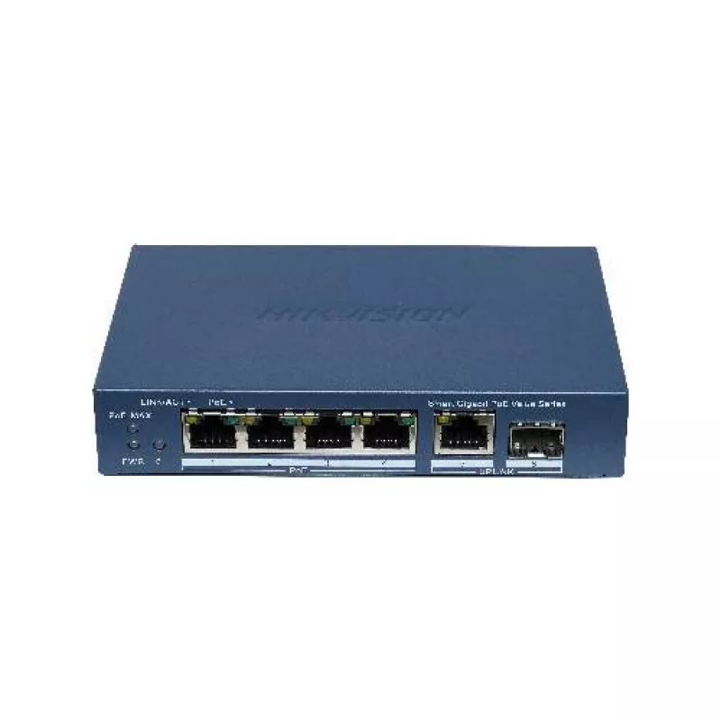 Hikvision DS-3E1506P-EI/M-4P1T1F(O-STD) 6-Port Unmanaged PoE+ Switch with 4 PoE+ Ports, 1 Gigabit RJ45 and 1 SFP Uplink