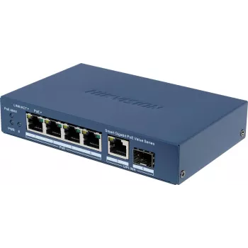 Hikvision DS-3E1506P-EI/M-4P1T1F(O-STD) 6-Port Unmanaged PoE+ Switch with 4 PoE+ Ports, 1 Gigabit RJ45 and 1 SFP Uplink