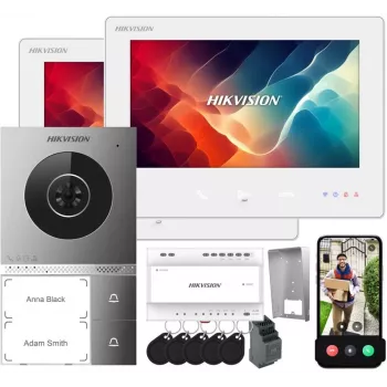 Hikvision DS-KIS705EY/2Monitors IP Video Intercom Kit with 2 Indoor Stations, 2 MP Door Station, 7-Inch Touch Screen, Wi-Fi, PoE