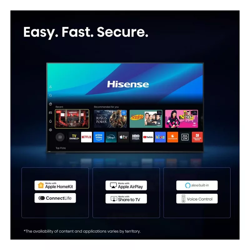 HISENSE 75 inch 4K Ultra HD Smart TV (DLED, VIDAA U5.0, HDR10, Dolby Vision, 60Hz, 8ms, 3 HDMI, 2 USB, LAN, Wi-Fi, Bluetooth, VESA 400x400, 25.5kg)