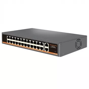 HISMART 24-Port PoE+ Network Switch with 2 Gigabit Uplink Ports, 300W Budget, Rack-Mountable