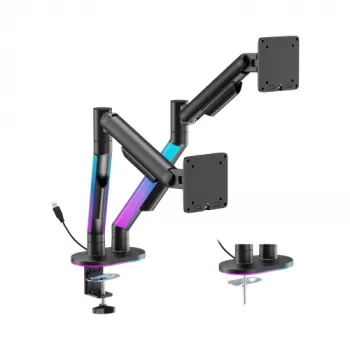 HISMART Dual Monitor Gas Spring Arm Mount for 17-35 inch Screens with RGB Lighting, Black