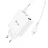HOCO 35W Dual USB-C + USB-A PD & QC3.0 Wall Charger with USB-C to Lightning Cable, White