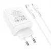 HOCO 35W Dual USB-C + USB-A PD & QC3.0 Wall Charger with USB-C to Lightning Cable, White