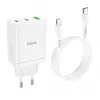 HOCO 35W Dual USB-C + USB-A PD & QC3.0 Wall Charger with USB-C to Lightning Cable, White