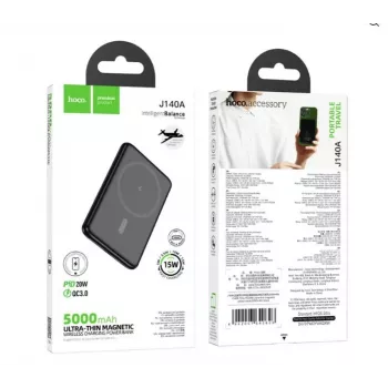 Hoco J140A Tony PD20W Ultra-Thin Magnetic Power Bank (5000mAh) Black