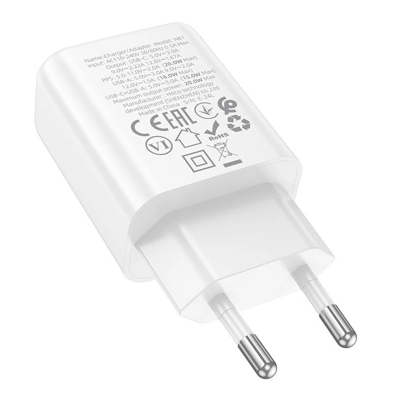 Hoco N61 Gentle PD20W+QC3.0 Charger (EU) White