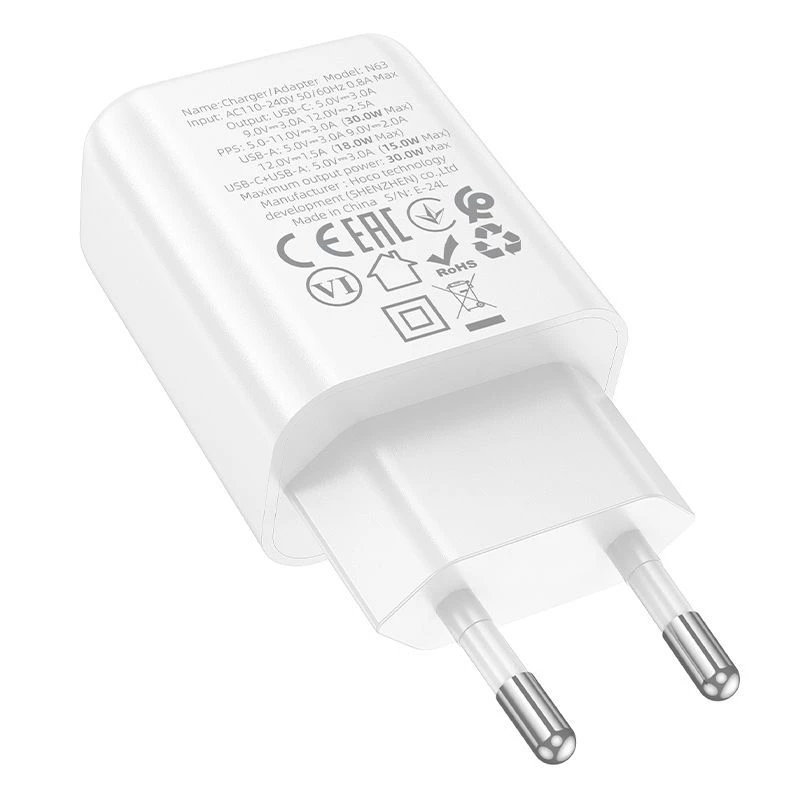 Hoco N63 Gentle PD30W+QC3.0 Charger (EU) White