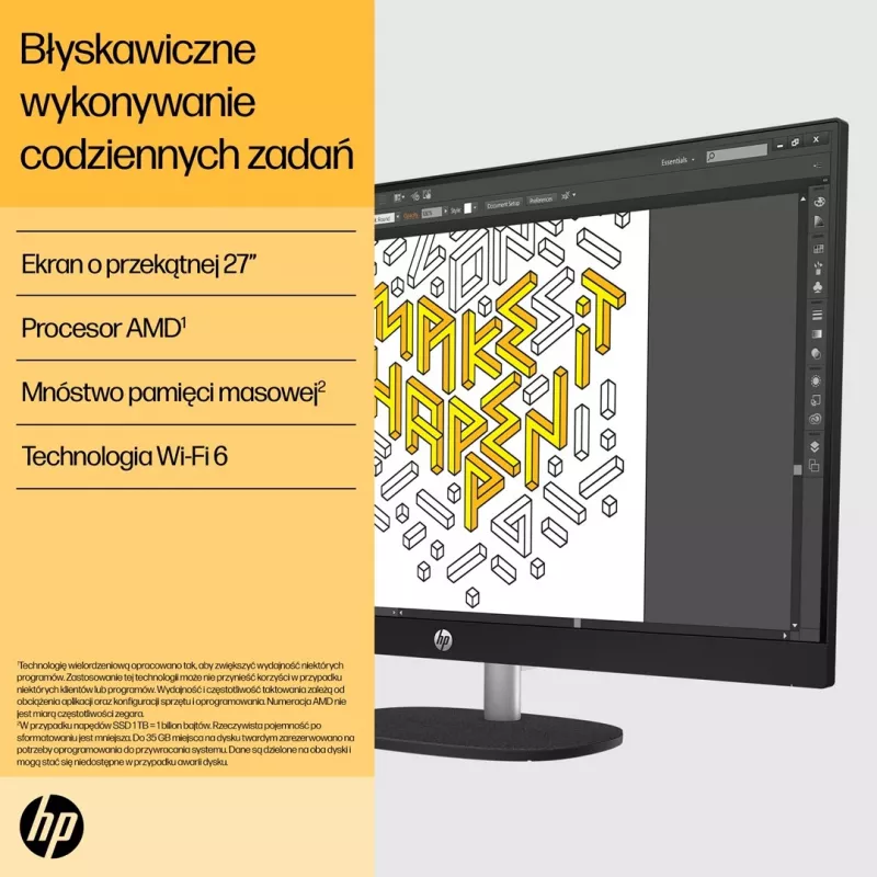 HP 27-cr0204nw AMD Ryzen 7 7730U 27 inch Full HD All-in-One PC, 16 GB DDR4, 512 GB SSD, Free DOS, Wi-Fi 6, White