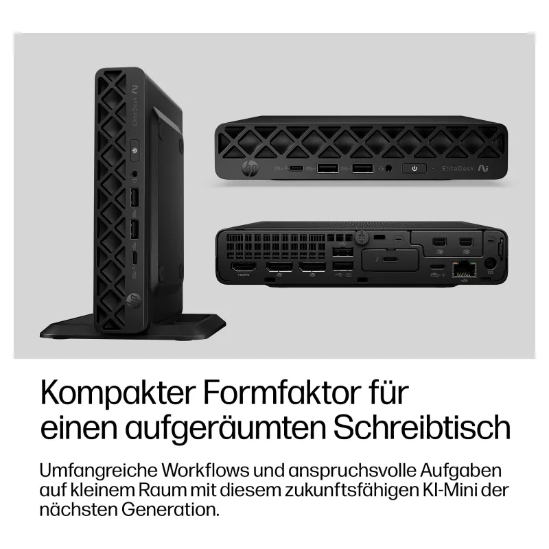 HP EliteDesk 8 Mini G2a Mini PC, AMD Ryzen AI 5 435, 16GB RAM, 512GB SSD, Windows 11 Pro, Black