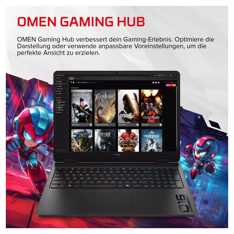 HP HyperX OMEN 16-am2170ng Gaming Laptop, 16.1 inch QHD 165Hz, Intel Core i7-14650HX, 16GB RAM, 512GB SSD, GeForce RTX 5070, FreeDOS, German Keyboard