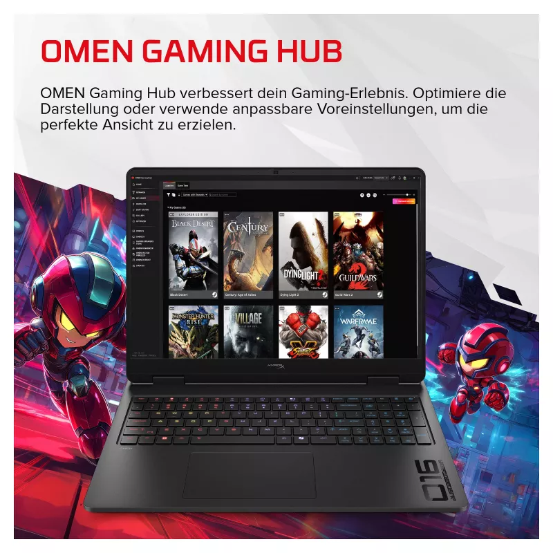 HP HyperX OMEN 16-ap1490ng Gaming Laptop, 16.1 inch QHD 165Hz, AMD Ryzen 9 8940HX, 24GB RAM, 512GB SSD, RTX 5070, FreeDOS, German Keyboard
