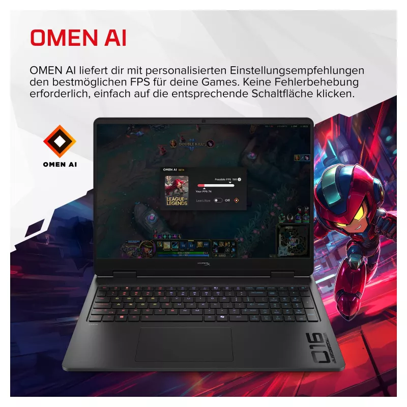 HP HyperX OMEN 16-ap1492ng Gaming Laptop, 16.1 inch QHD 165Hz, AMD Ryzen 9 8940HX, 24GB DDR5, 512GB SSD, RTX 5070 8GB, Windows 11 Home, German Keyboard