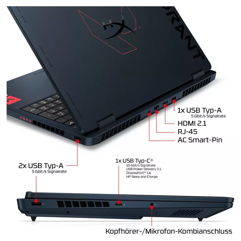 HP OMEN 16-ah1490ng Gaming Laptop, 16.1 inch QHD 165Hz, Intel Core 9 270HX, 32GB DDR5, 1TB SSD, RTX 5080, Windows 11 Home, German Keyboard