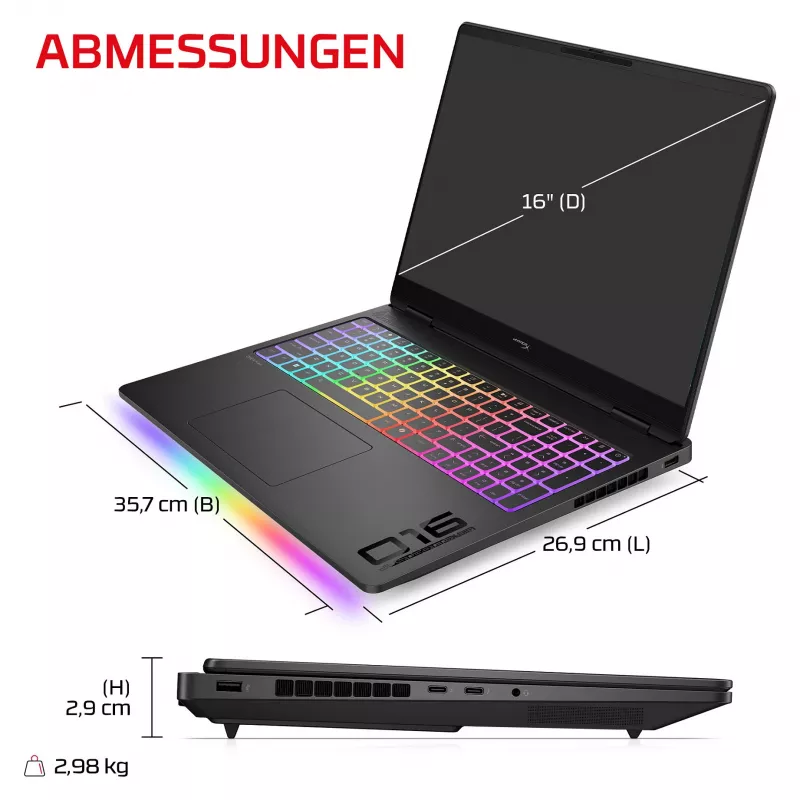 HP OMEN 16-ah1490ng Gaming Laptop, 16.1 inch QHD 165Hz, Intel Core 9 270HX, 32GB DDR5, 1TB SSD, RTX 5080, Windows 11 Home, German Keyboard