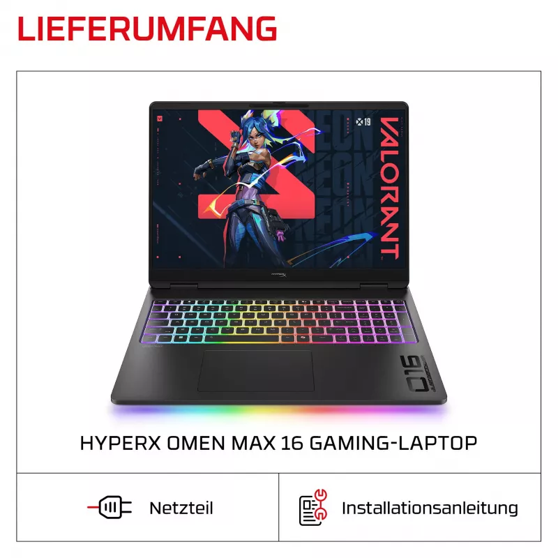 HP OMEN 16-ah1490ng Gaming Laptop, 16.1 inch QHD 165Hz, Intel Core 9 270HX, 32GB DDR5, 1TB SSD, RTX 5080, Windows 11 Home, German Keyboard