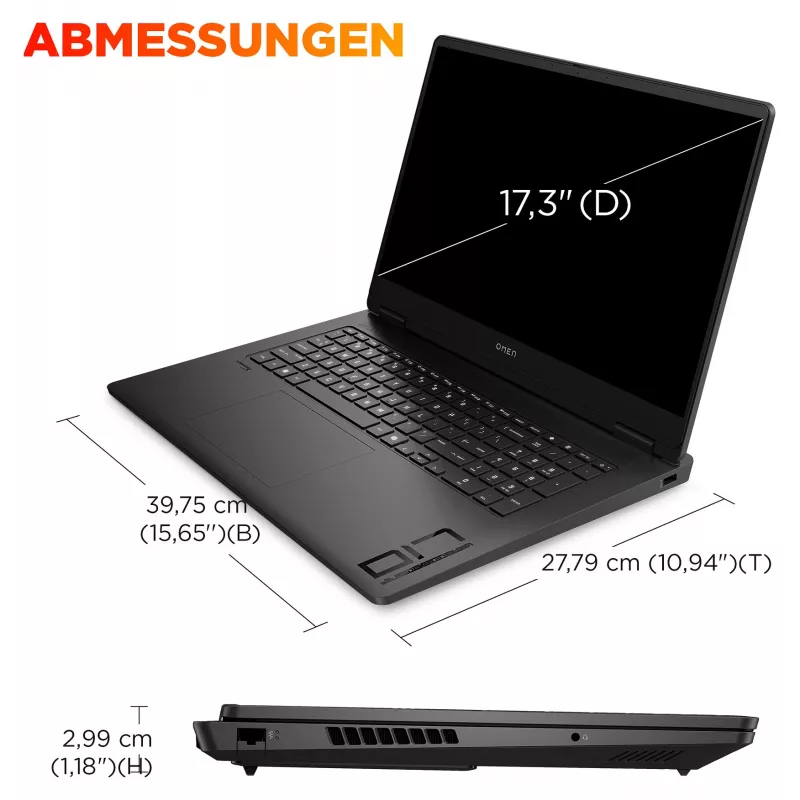 HP OMEN 17-db1470ng Gaming Laptop, 17.3 inch QHD 165Hz, AMD Ryzen AI 7 350, 16GB RAM, 512GB SSD, RTX 5060, Windows 11 Home