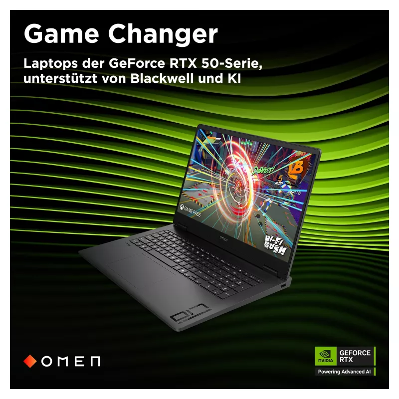 HP OMEN 17-db1490ng Gaming Laptop, 17.3 inch QHD 240Hz, AMD Ryzen AI 9 365, 24GB DDR5, 512GB SSD, NVIDIA GeForce RTX 5060, Windows 11 Home, German QWERTZ Keyboard