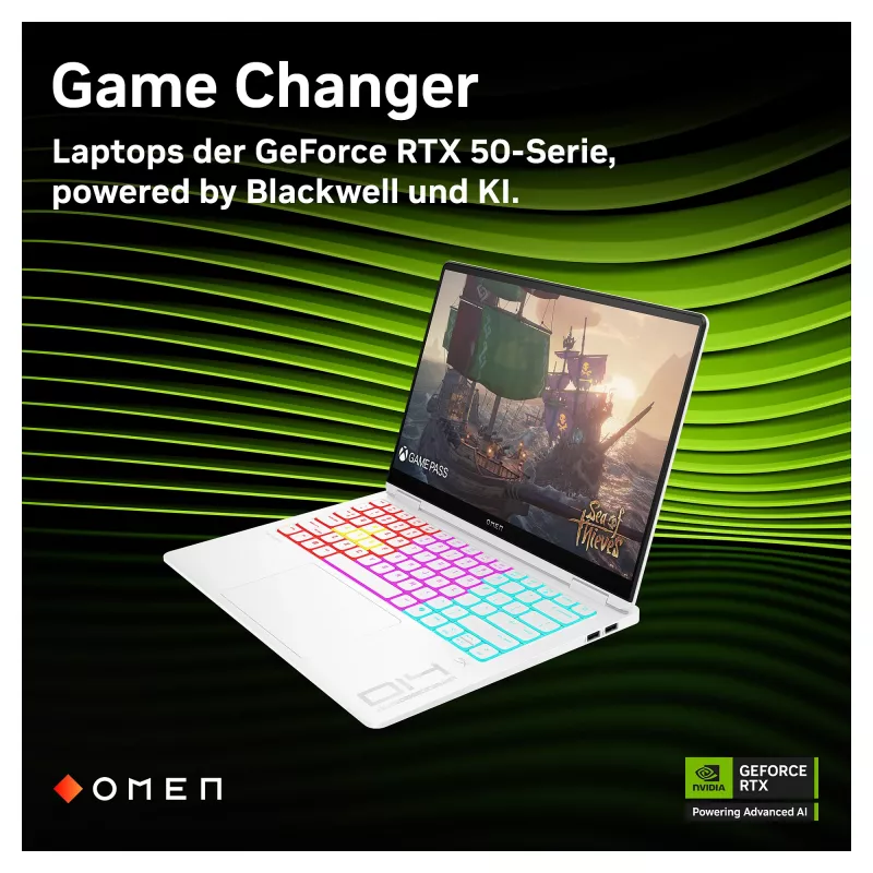HP OMEN Transcend 14-fb1196ng Gaming Laptop, 14 inch 2.8K OLED 120Hz, Intel Core Ultra 9 285H, 32GB RAM, 2TB SSD, RTX 5070, Windows 11 Home, German QWERTZ, Shadow Black