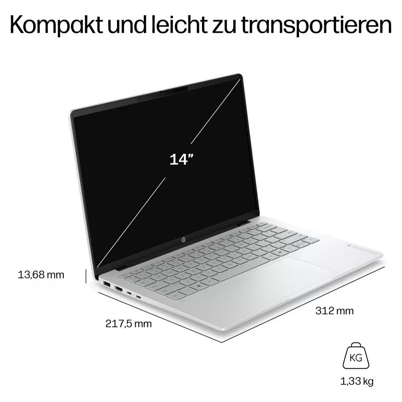 HP OmniBook 5 14-hh0470ngx Laptop, Intel Core Ultra 7 155H, 16GB RAM, 512GB SSD, 14 inch WUXGA IPS, Windows 11 Home, German Keyboard, Silver