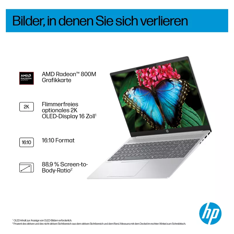 HP OmniBook 5 16-ag1451ngx AMD Ryzen AI 5 330 16GB 512GB SSD W11 Home 16 inch WUXGA Laptop (Natural Silver, German QWERTZ)