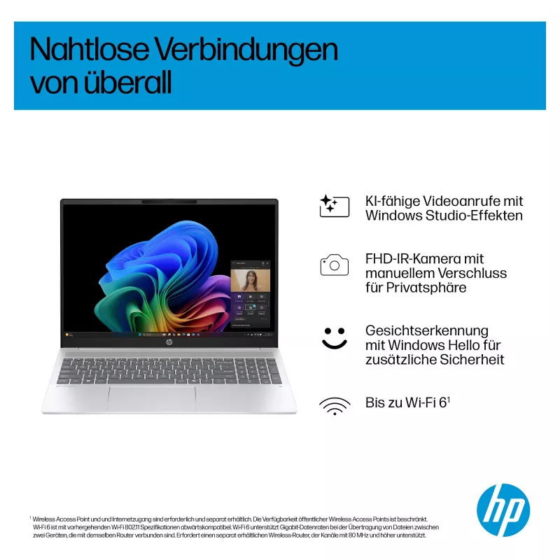 HP OmniBook 5 16-ag1451ngx AMD Ryzen AI 5 330 16GB 512GB SSD W11 Home 16 inch WUXGA Laptop (Natural Silver, German QWERTZ)