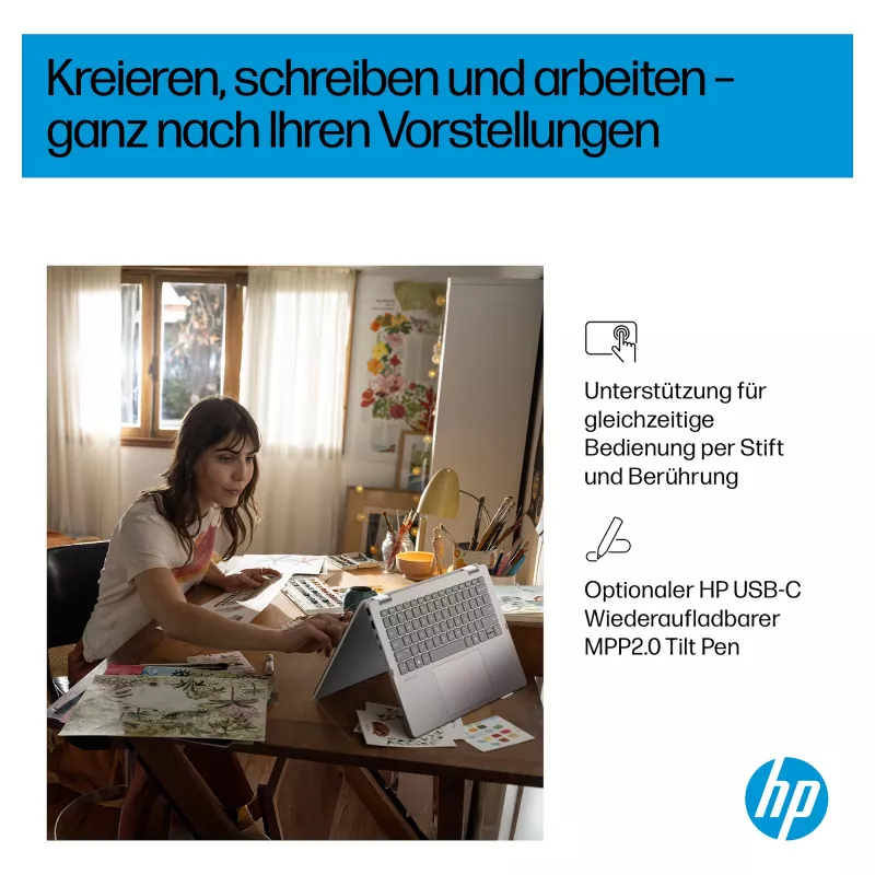 HP OmniBook 5 Flip 14-fp0450ngx 2-in-1 Laptop, Intel Core 5 120U, 16GB RAM, 512GB SSD, 14 inch Touch FHD, Windows 11 Home, German Keyboard