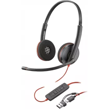 HP Poly Blackwire 3220 Stereo USB-C Wired Headset + USB-C/A Adapter, Black