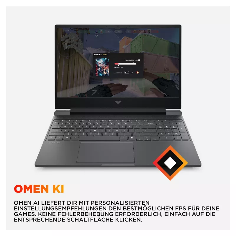 HP Victus 15-fb3450ng Gaming Laptop, 15.6 inch Full HD, AMD Ryzen 5 240, 12GB RAM, 512GB SSD, NVIDIA GeForce RTX 5050, FreeDOS, Black