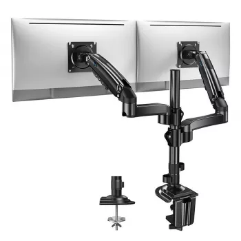 Huanuo HNDS8 Dual Monitor Mount for 13-32 Inch Screens, Gas Spring Arm, Desk Clamp/Grommet, VESA 75x75 & 100x100, Black