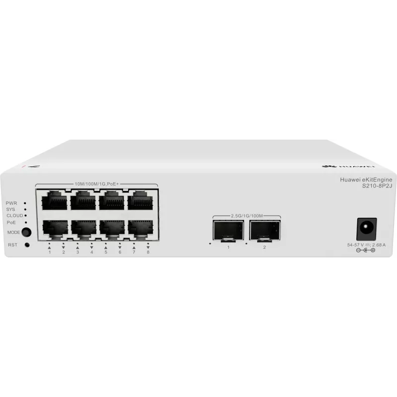 Huawei S210-8P2J Managed L2 Switch with 8 Gigabit PoE+ Ports and 2 SFP Uplinks, 128W PoE Budget 98012922-001
