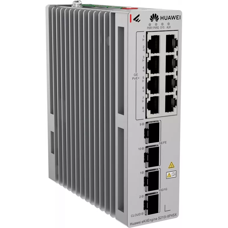 HUAWEI S210I-8P4SX Industrial Ethernet Switch, 8x GE PoE+ Copper, 2x GE SFP, 2x 10GE SFP+, DIN Rail, Dual DC 98012933