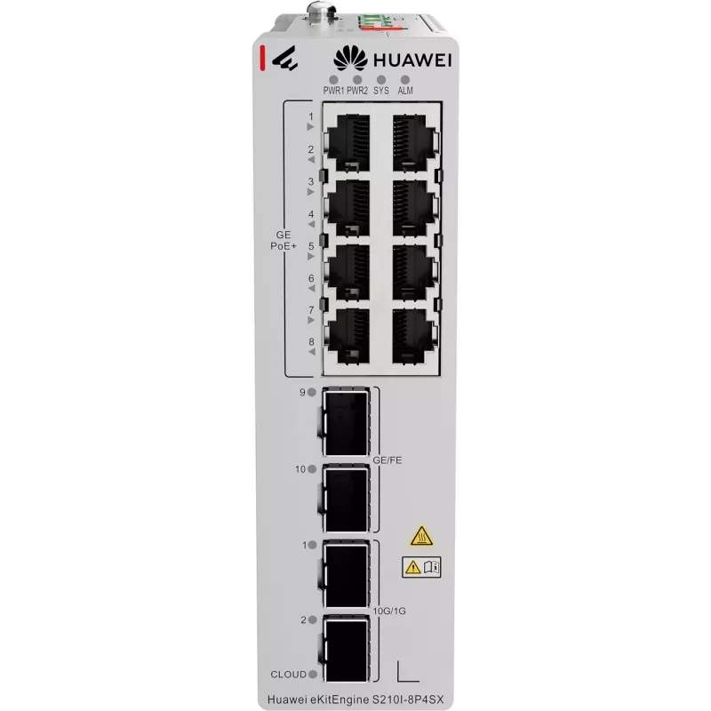 HUAWEI S210I-8P4SX Industrial Ethernet Switch, 8x GE PoE+ Copper, 2x GE SFP, 2x 10GE SFP+, DIN Rail, Dual DC 98012933