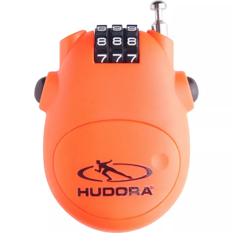HUDORA Cable Lock (Orange) - 3-Digit Resettable Combination, 200 cm Self-Coiling Steel Cable