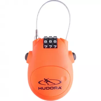 HUDORA Cable Lock (Orange) - 3-Digit Resettable Combination, 200 cm Self-Coiling Steel Cable