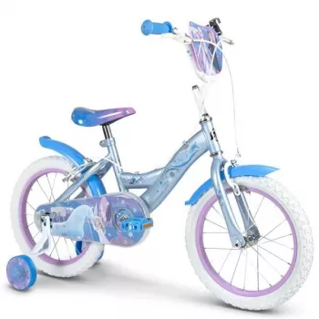 Huffy Frozen 16-Inch Girls' Bike with Training Wheels, Front Basket, and Coaster Brake